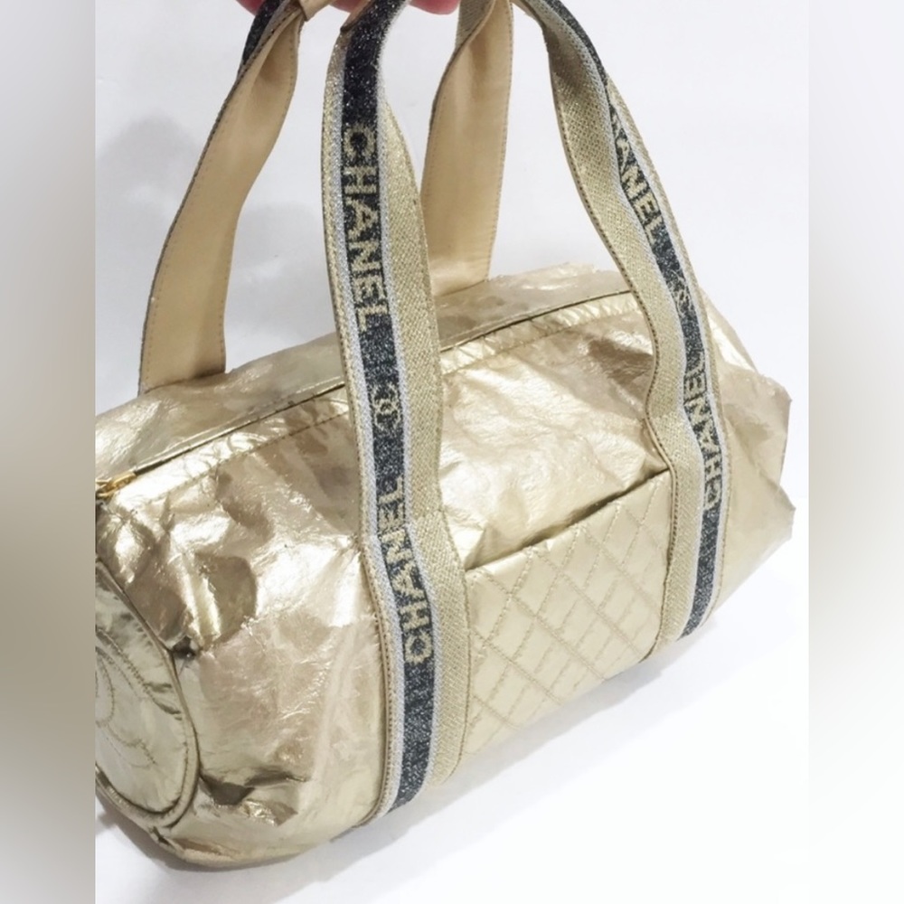 AUTHENTIC CHANEL GOLD QUILTED BARREL BOSTON BAG $3200 VINTAGE!!!